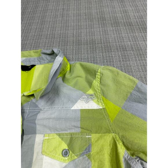 Fox Racing Shirt Womens XL Green Grey Plaid Button‎ Up Long Sleeve Lightweight - Picture 3 of 10